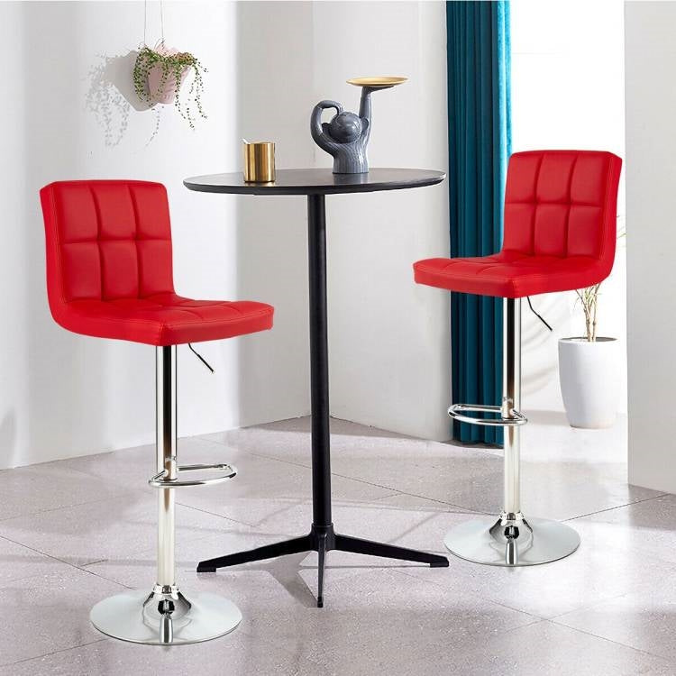 Juego de 2 taburetes de bar modernos de altura regulable con cómodo asiento de cuero sintético rojo