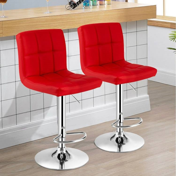 Juego de 2 taburetes de bar modernos de altura regulable con cómodo asiento de cuero sintético rojo