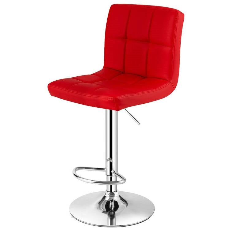 Juego de 2 taburetes de bar modernos de altura regulable con cómodo asiento de cuero sintético rojo