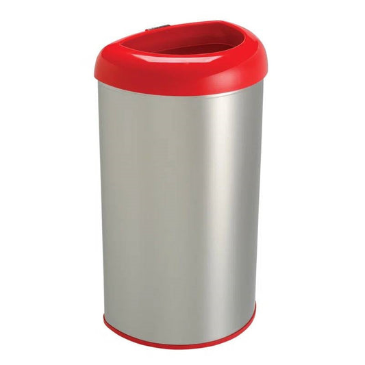 13-Gallon Stainless Steel Trash Can with Red Open Top