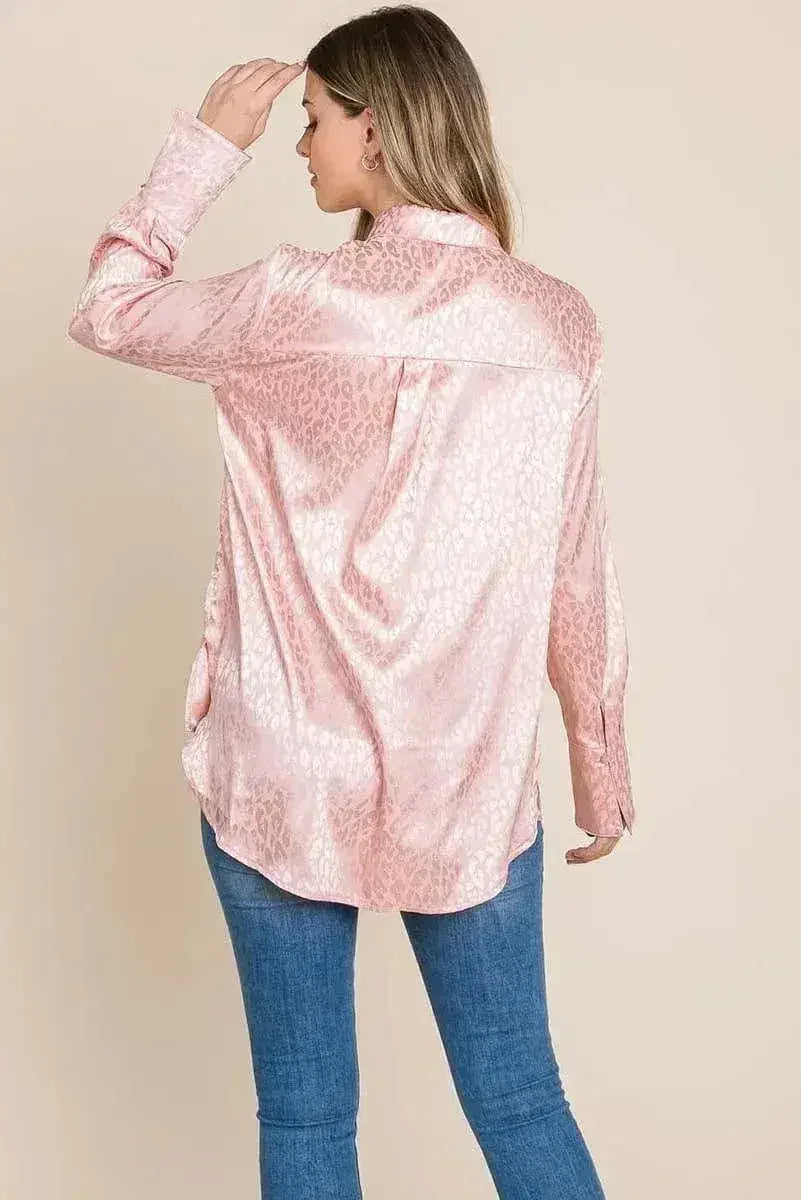 Casual Animal Print Satin Button up Shirts Blouse | Femstylo