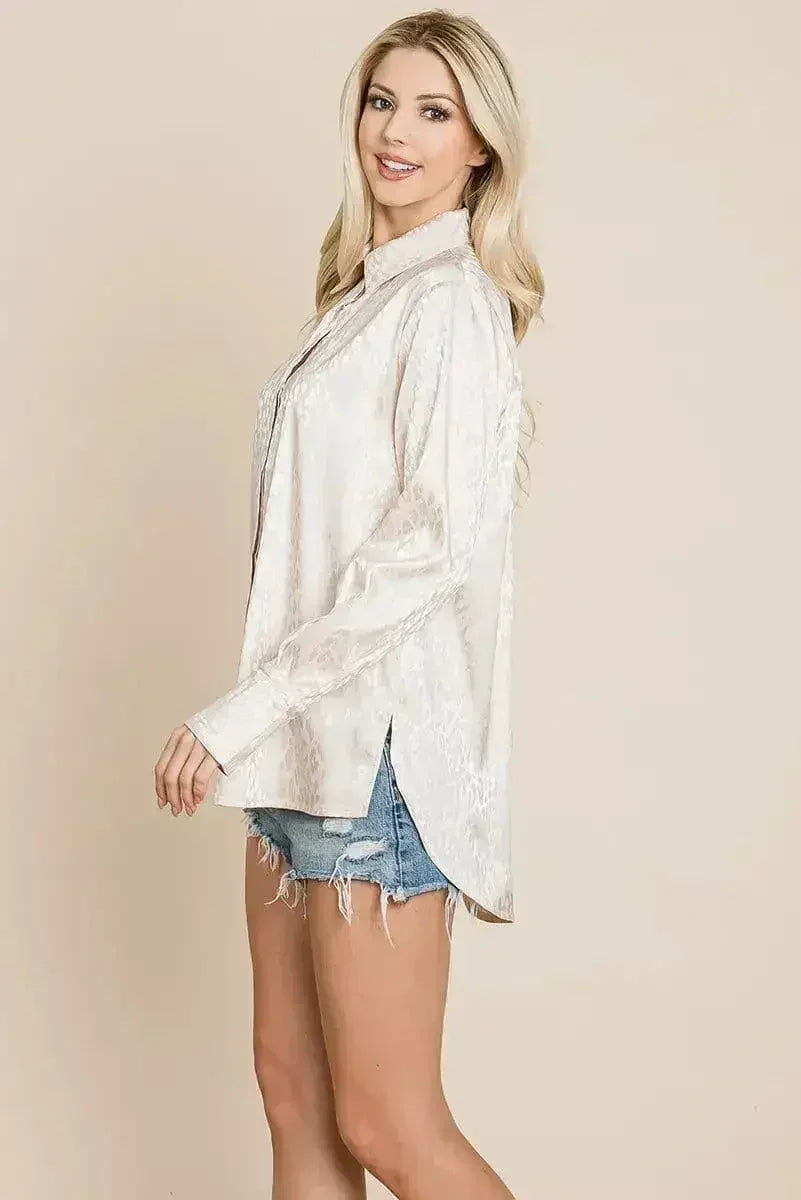Casual Animal Print Satin Button up Shirts Blouse | Femstylo