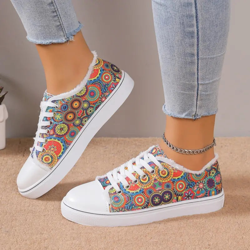 Zapatillas de lona bajas con estampado floral para mujer - Diseño transpirable