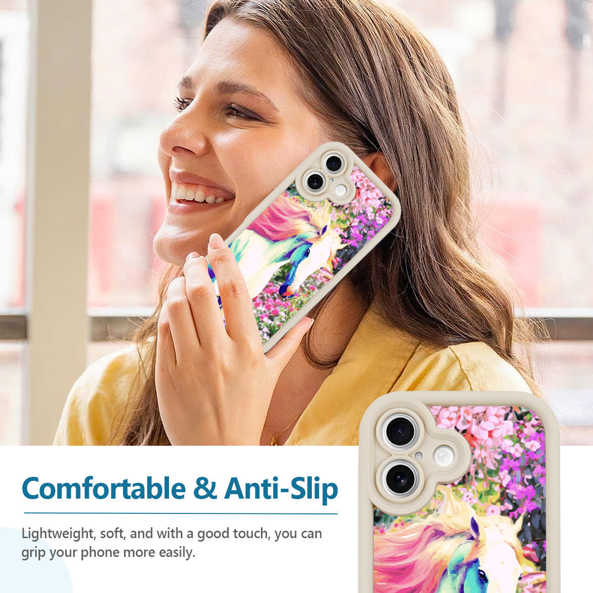 White Horse with Floral Background iPhone 16 Mobile Phone Case
