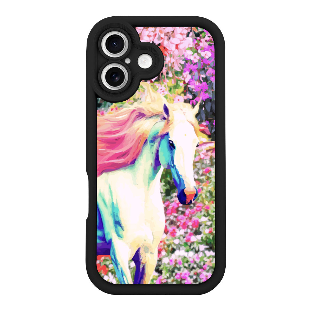 White Horse with Floral Background iPhone 16 Case