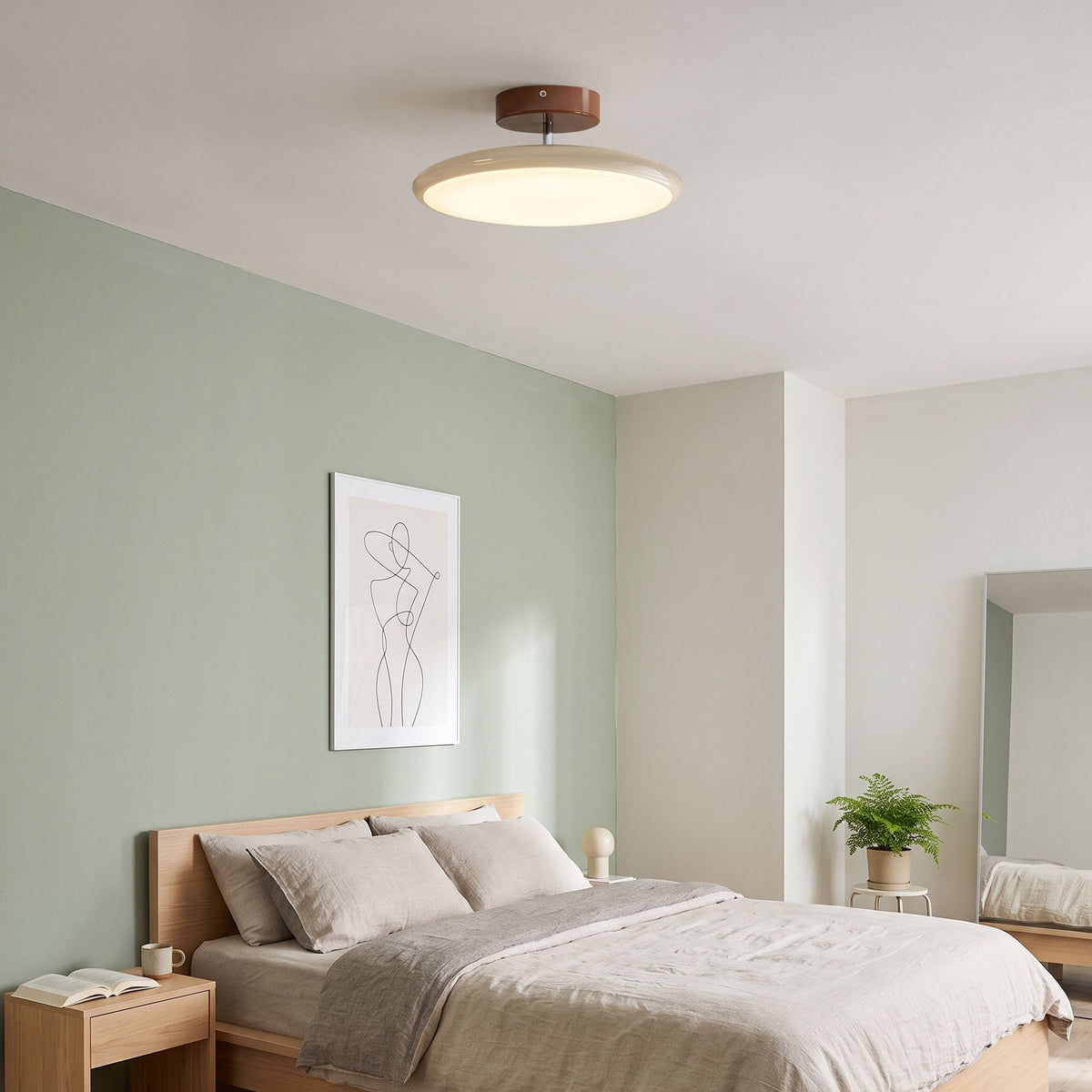 Orbitra | Flush Mount LED Ceiling Light with Swivel Arm, Dimmable Beige or Green Fixture