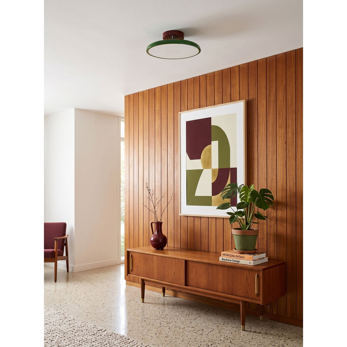 Orbitra | Flush Mount LED Ceiling Light with Swivel Arm, Dimmable Beige or Green Fixture
