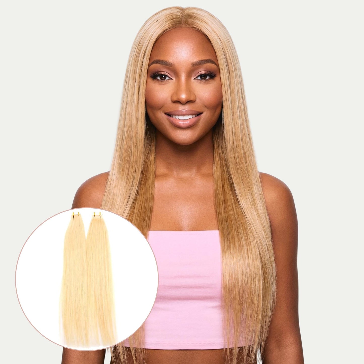 Extensiones de cabello 100% humano rubio crudo liso con cinta adhesiva