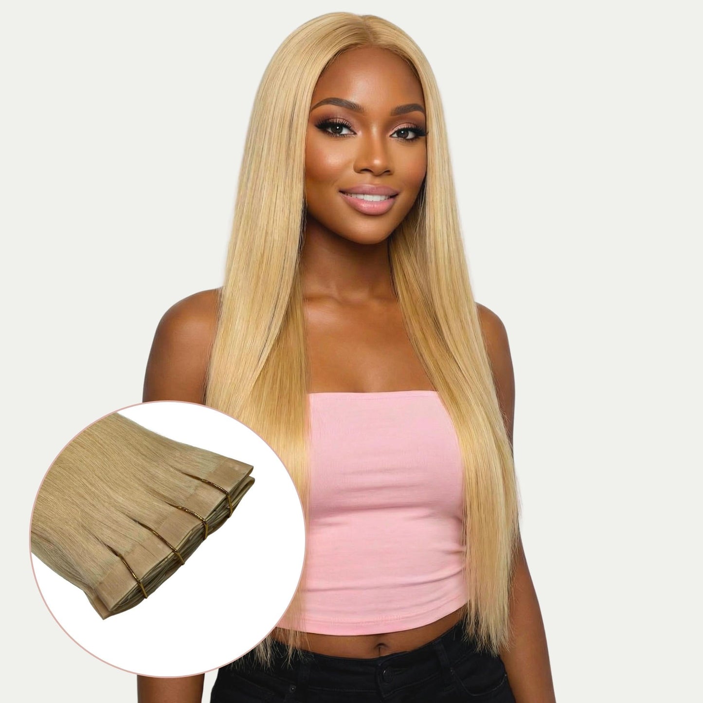 Extensiones de cabello 100% humano rubio natural liso con clip sin costuras