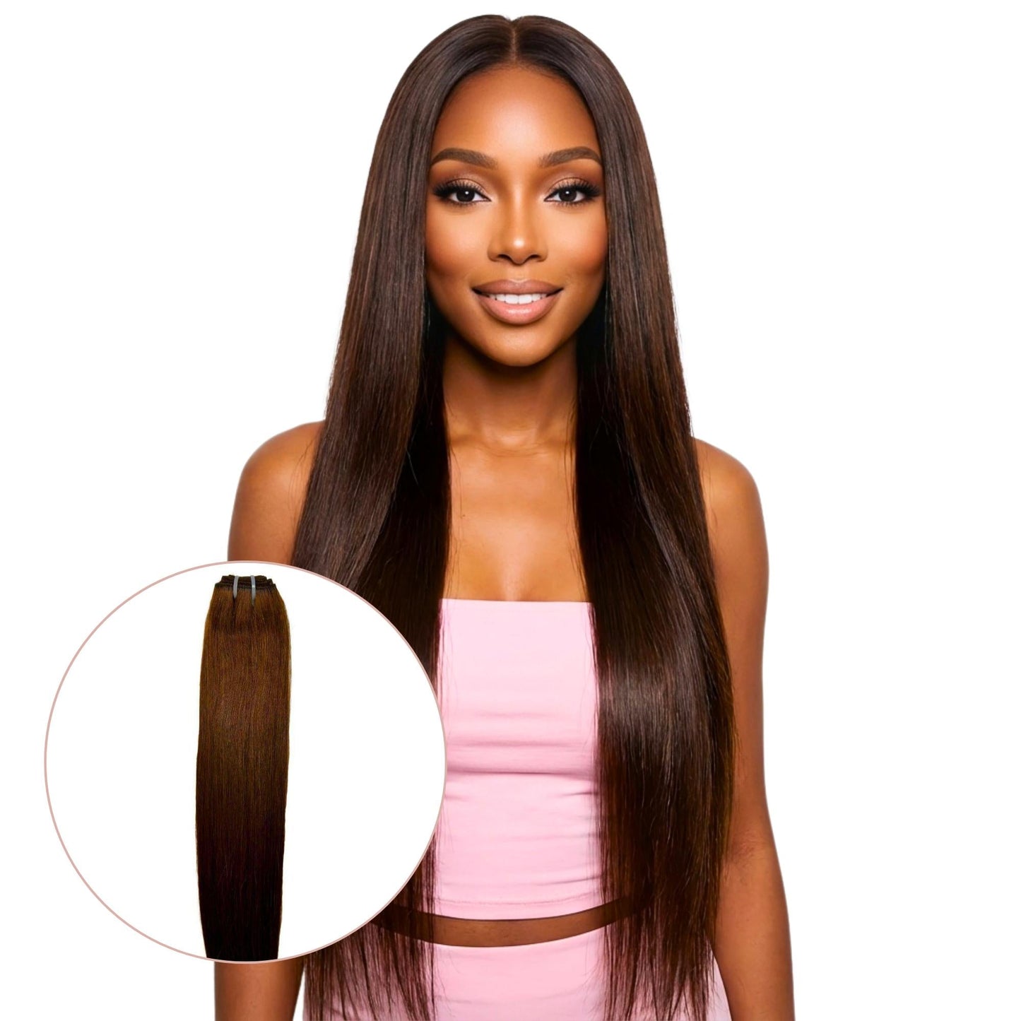 Extensiones de pelo 100% humano, liso, castaño oscuro, natural