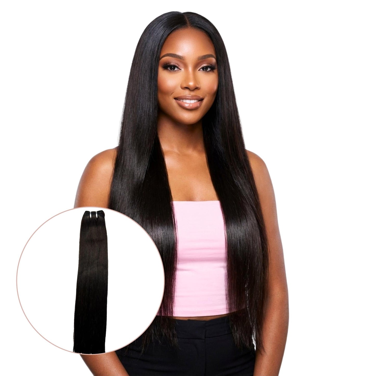 Extensiones de cabello 100% humano, liso natural negro, sin procesar
