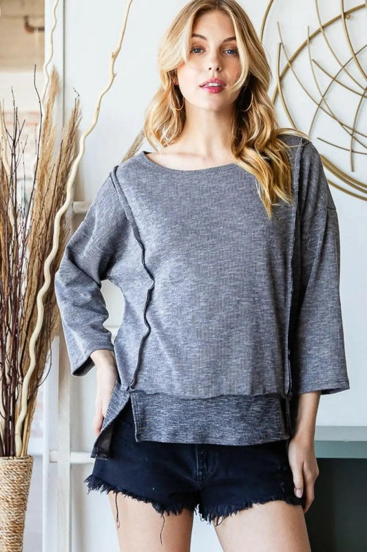 Tops y camisetas de mujer Top de mujer - Cuello barco con costura visible y abertura - Camiseta casual