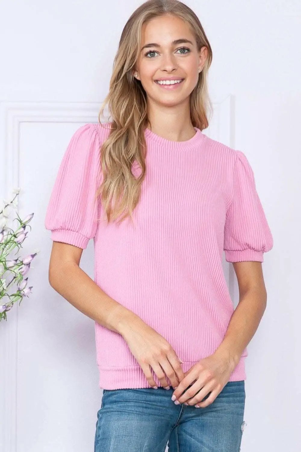 Accessories Trendsi Ribbed Short Sleeve Top Women's Casual Blouse Soft Stretchy