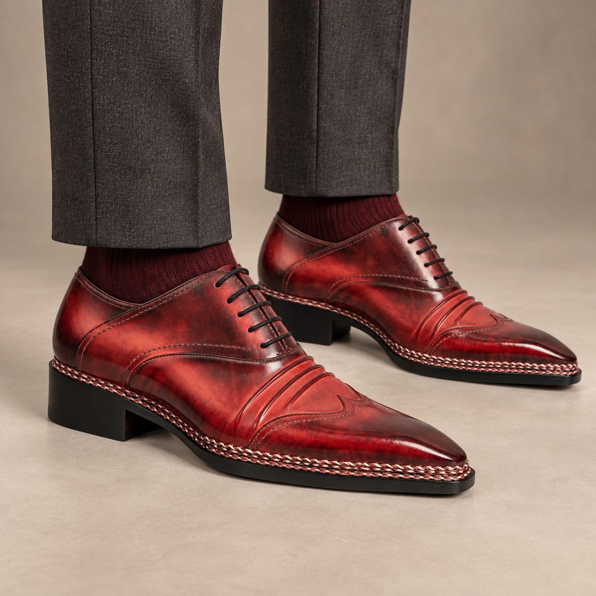 Red Cow Leather Dress Shoes