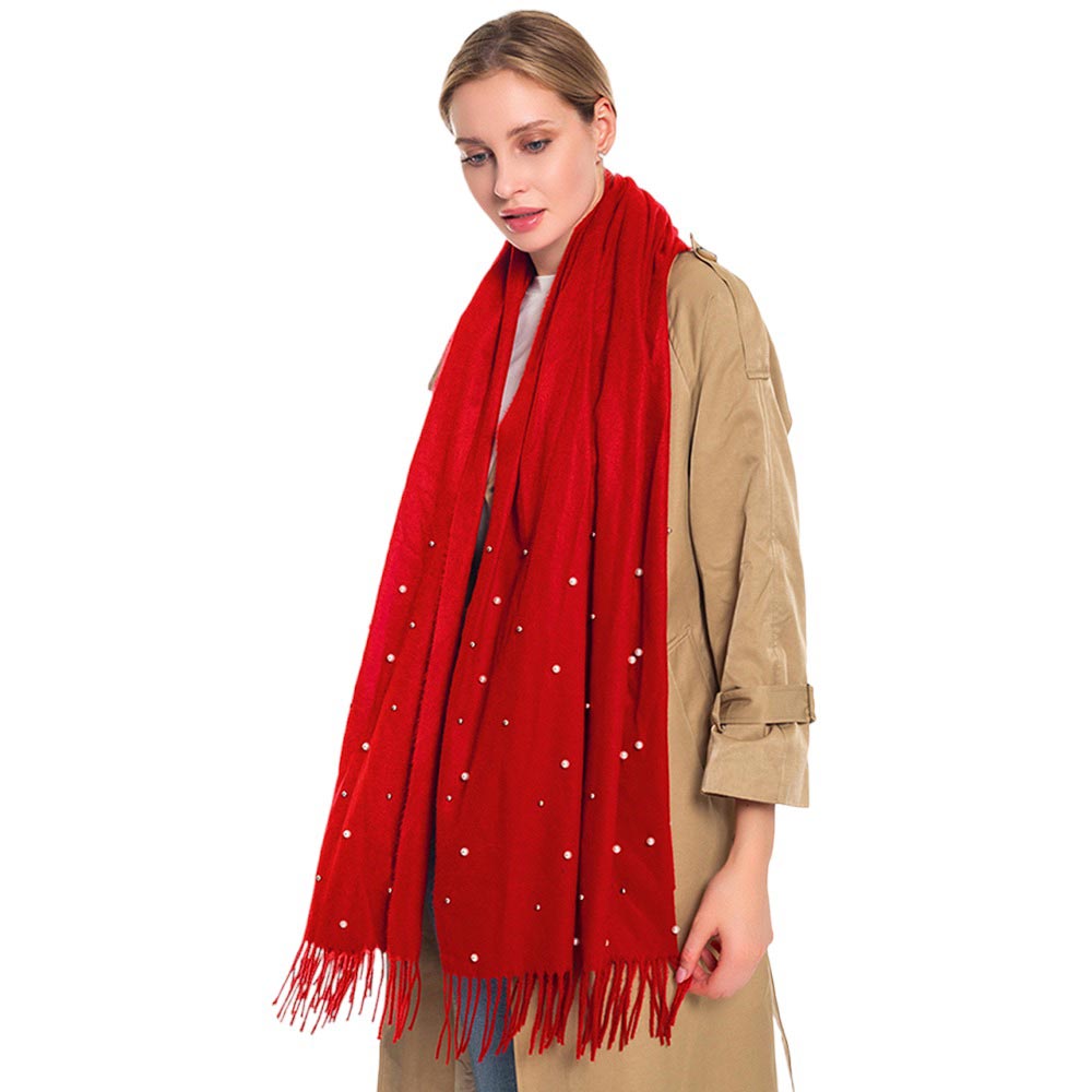 Pearl Embellished Solid Oblong Scarf