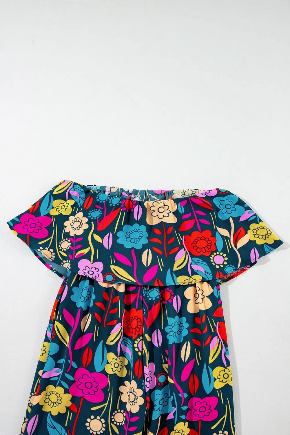 Pants Love Salve Red Tropical Jumpsuit Women's Summer Daily Strapless Ruffled Wide Leg