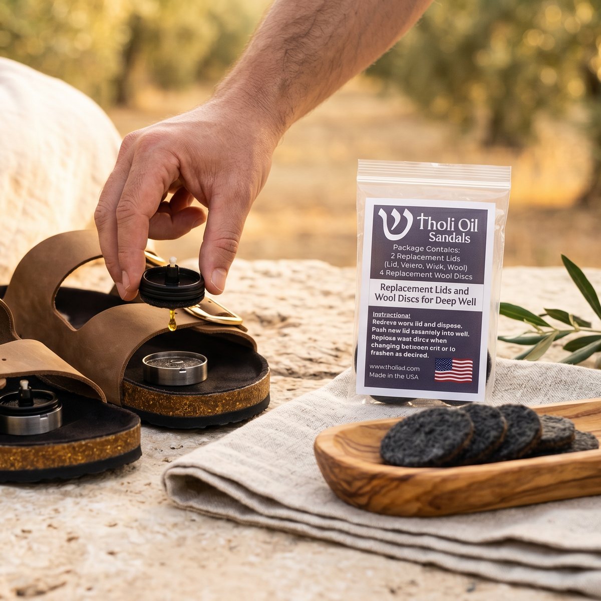 Tholi Oil Sandal Replacement Parts (Deep Well Lid & Wool)