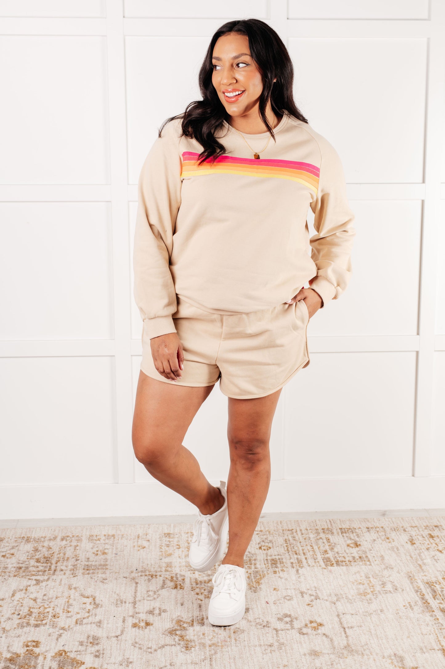 Conjunto de shorts Retro Rainbow en color canela