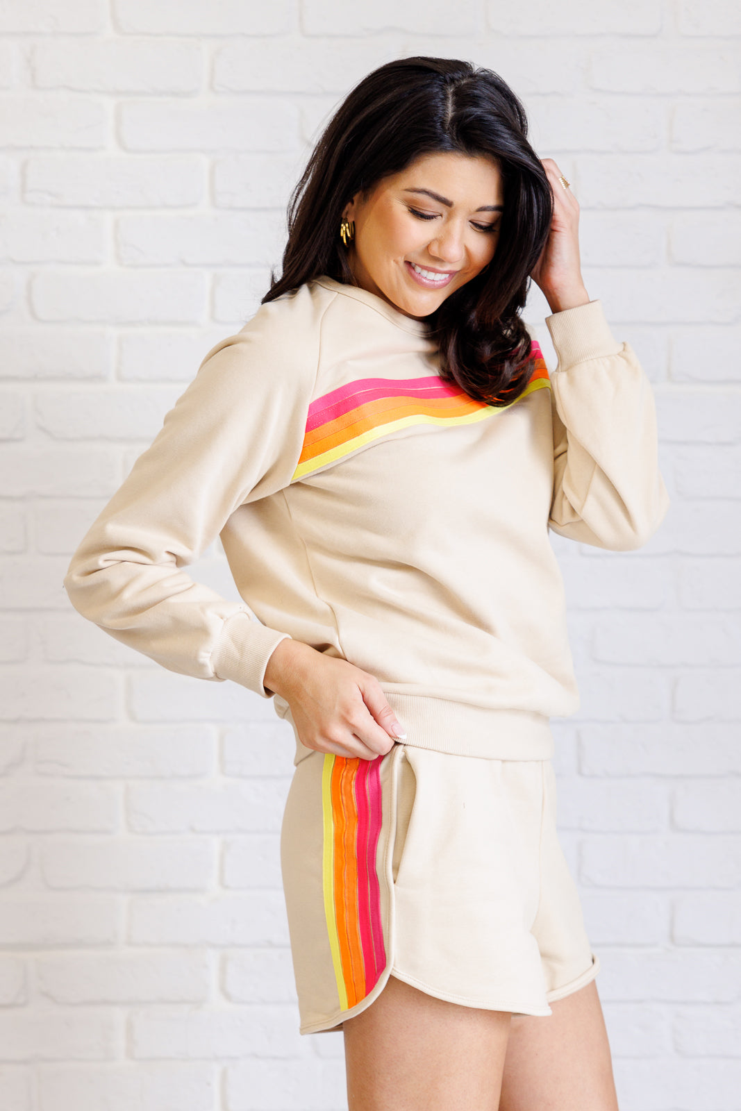 Conjunto de shorts Retro Rainbow en color canela