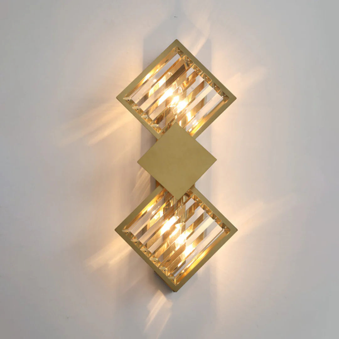 Aplique de pared rombo de cristal dorado