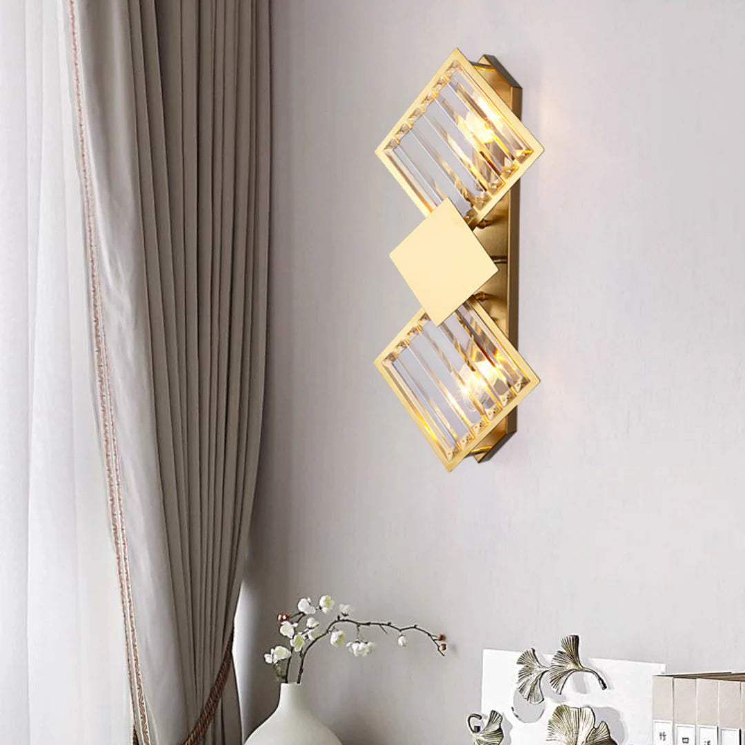 Aplique de pared rombo de cristal dorado