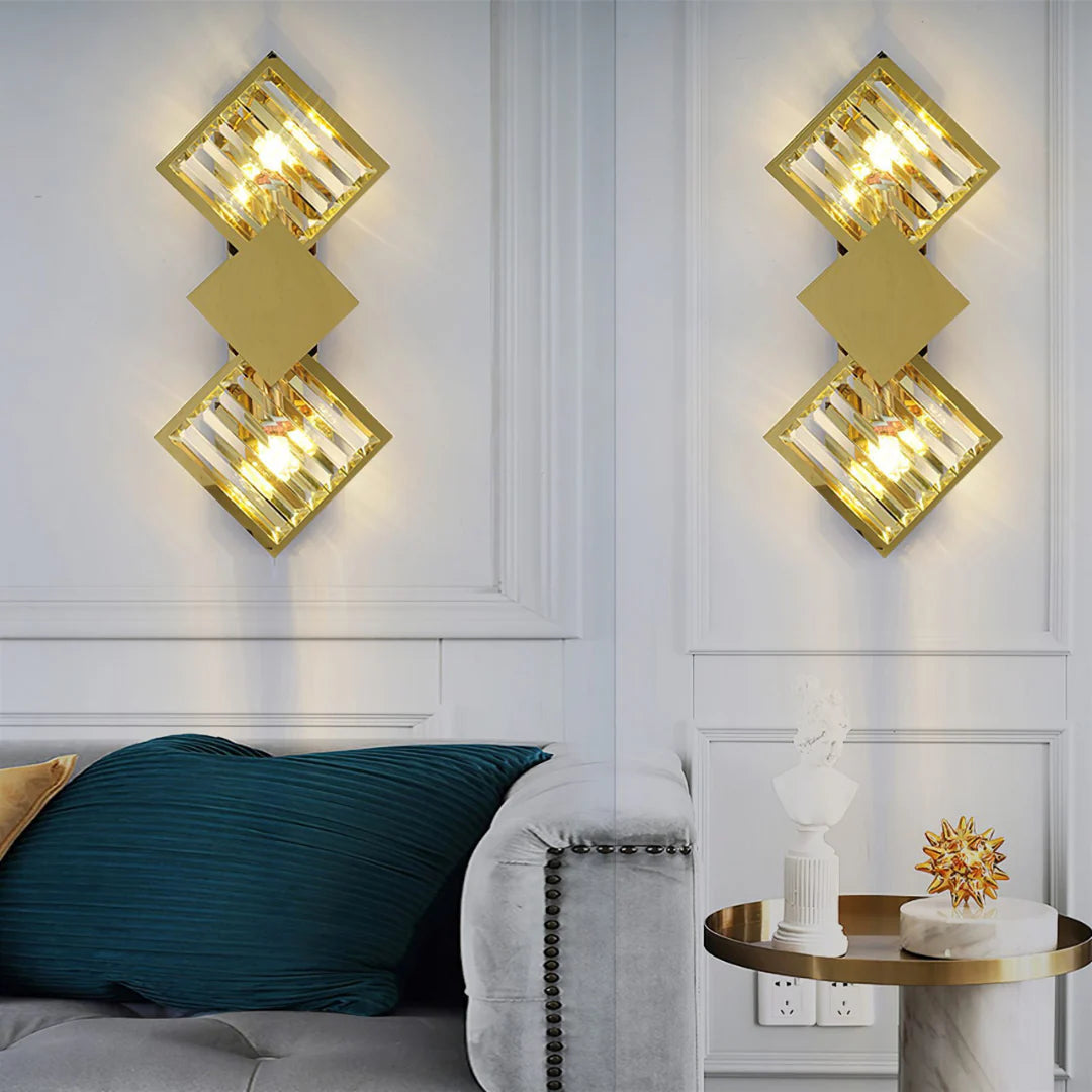 Aplique de pared rombo de cristal dorado