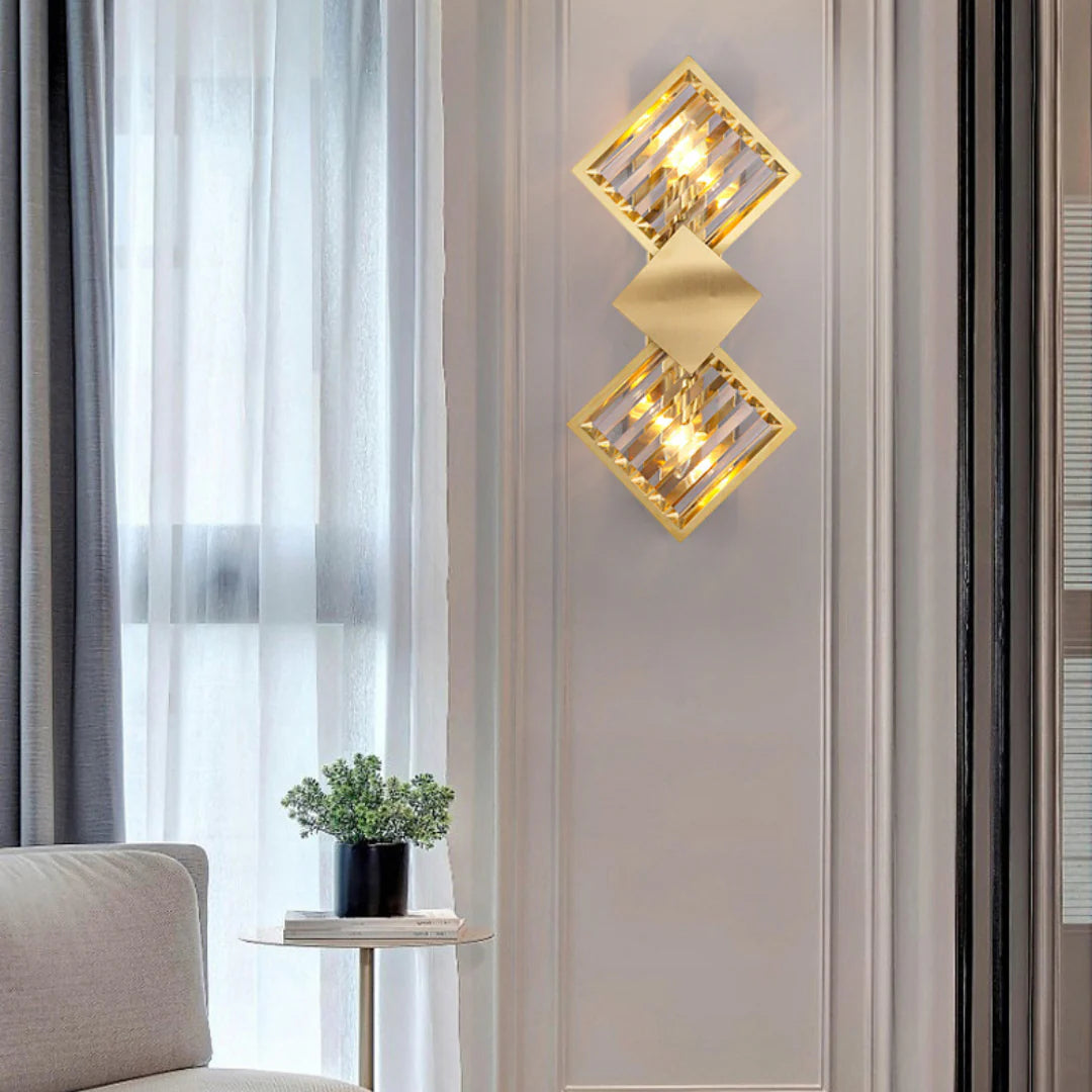 Aplique de pared rombo de cristal dorado