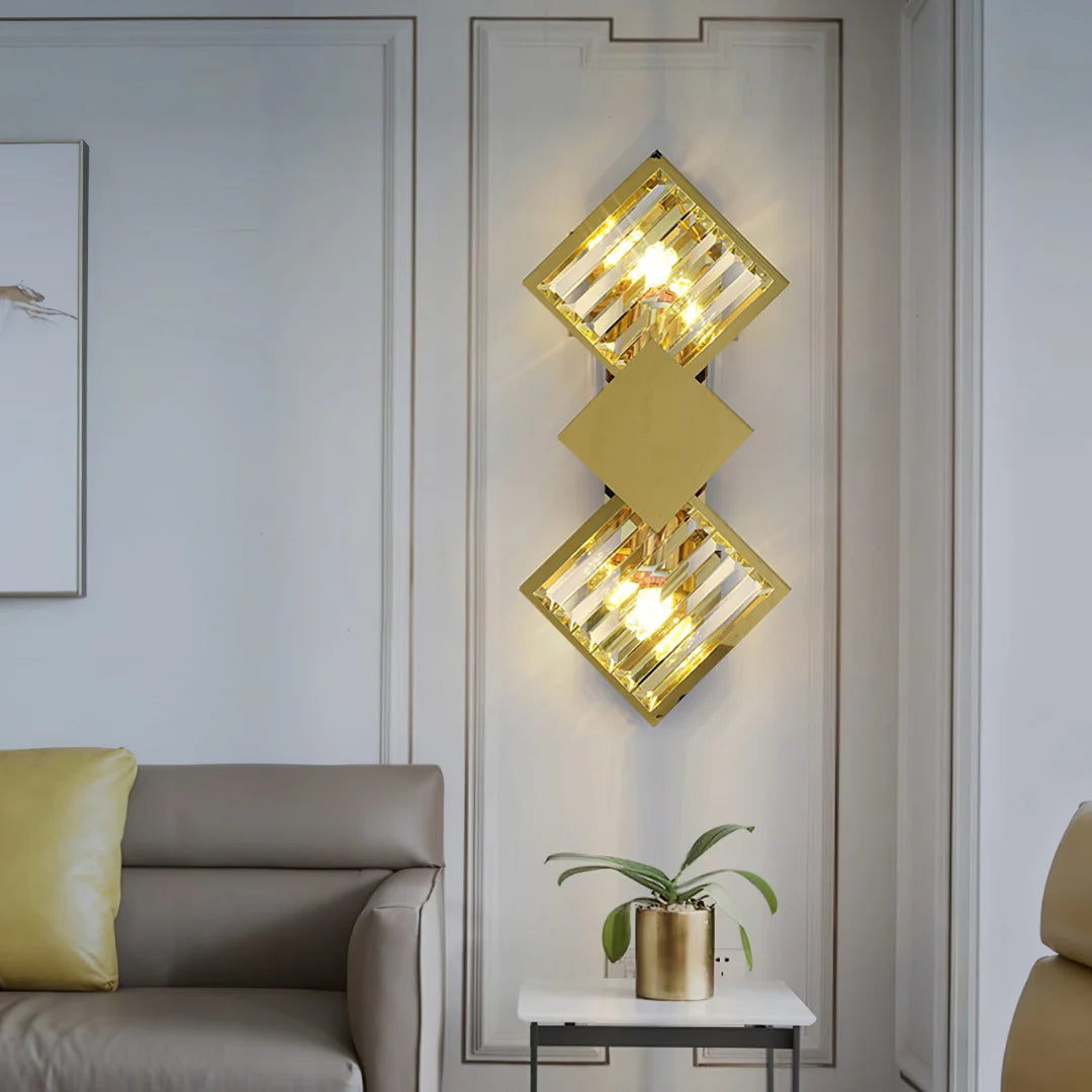 Aplique de pared rombo de cristal dorado