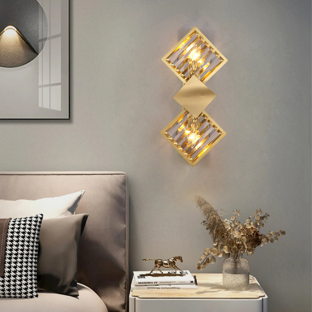 Aplique de pared rombo de cristal dorado