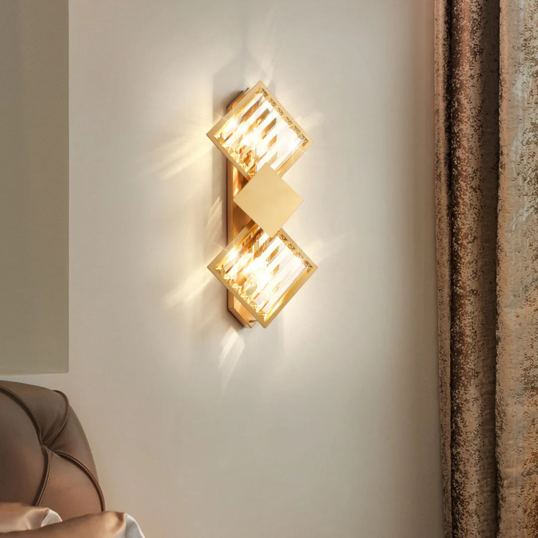 Aplique de pared rombo de cristal dorado