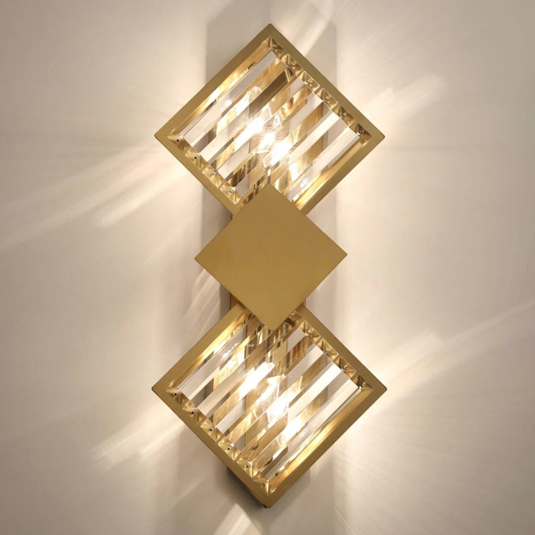 Aplique de pared rombo de cristal dorado