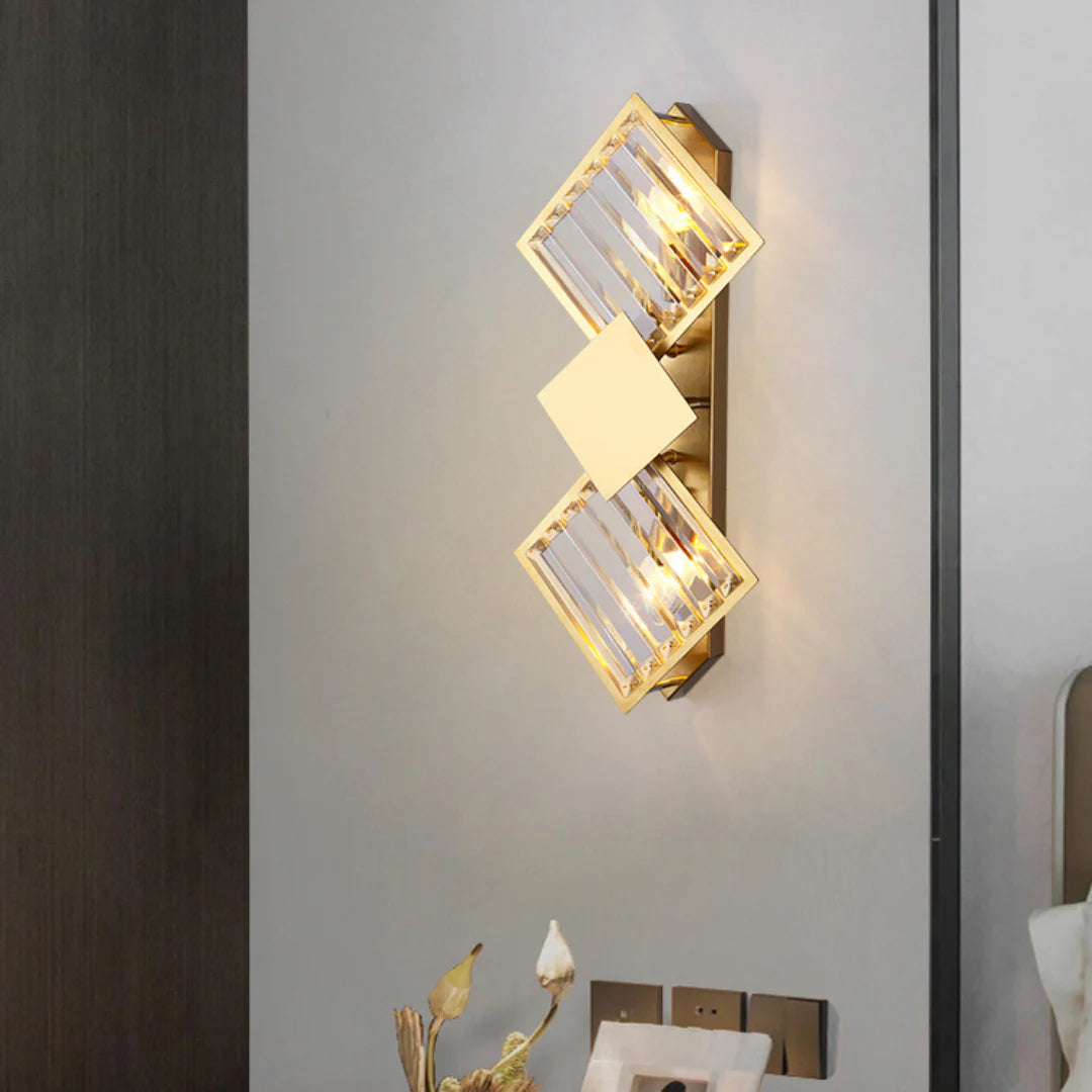 Aplique de pared rombo de cristal dorado