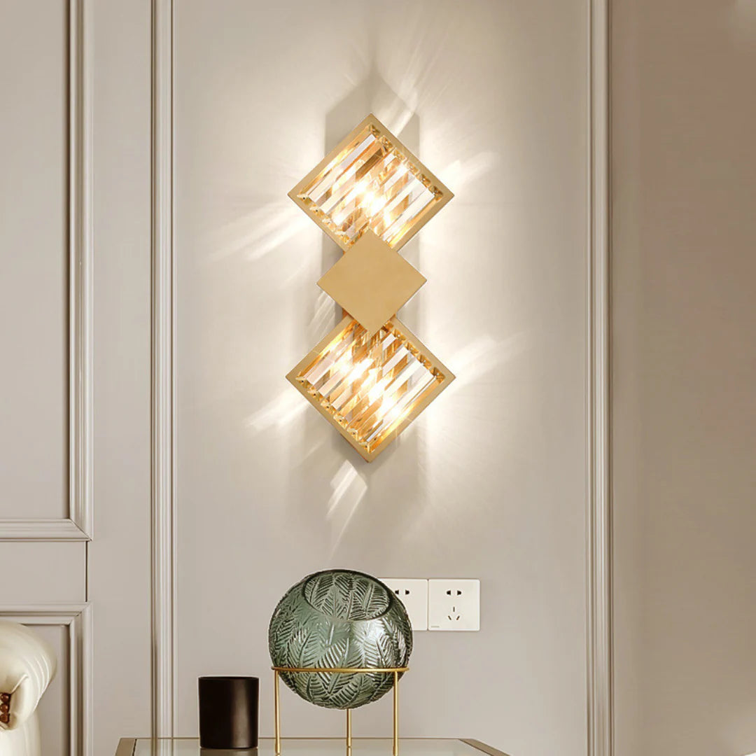 Aplique de pared rombo de cristal dorado