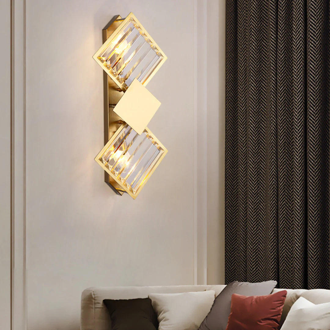 Aplique de pared rombo de cristal dorado