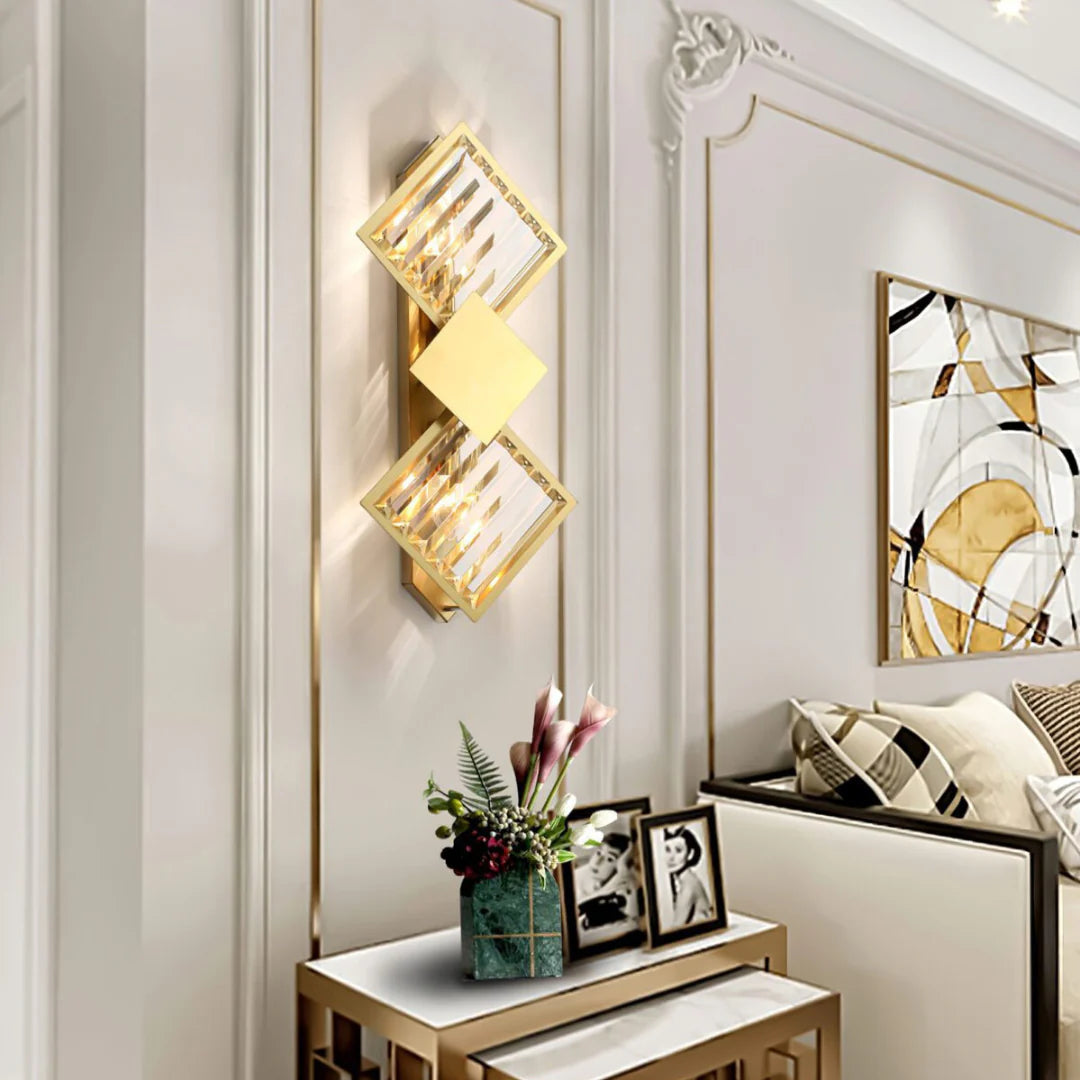 Aplique de pared rombo de cristal dorado