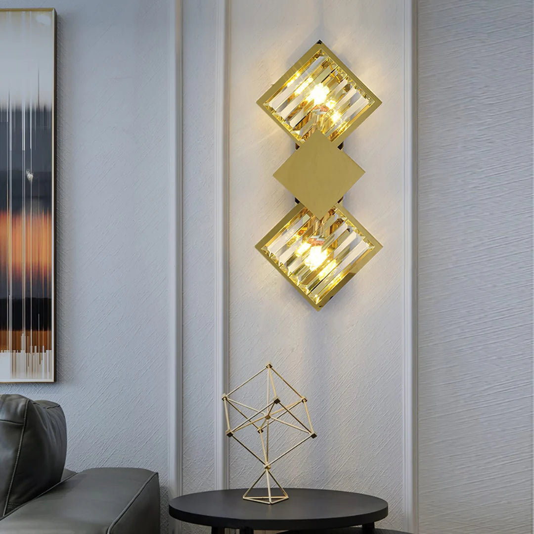 Aplique de pared rombo de cristal dorado