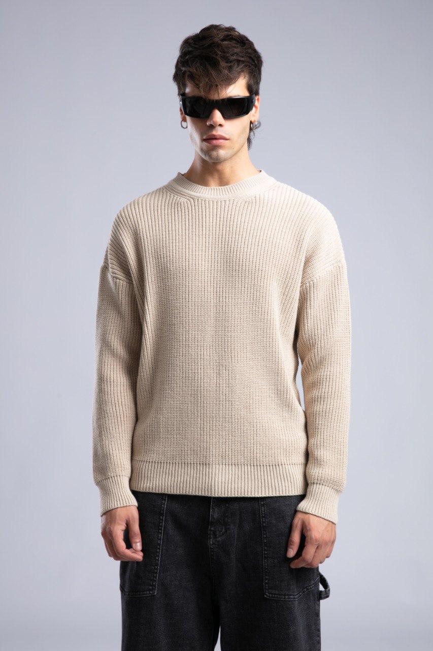 Suéter de punto acanalado con cuello redondo – Jersey oversize unisex