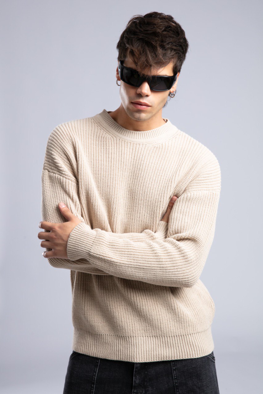 Suéter de punto acanalado con cuello redondo – Jersey oversize unisex