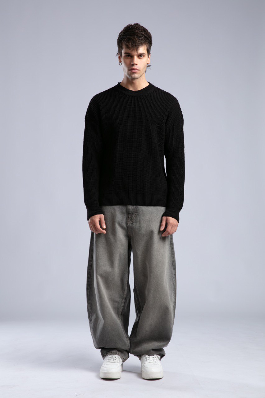 Suéter de punto acanalado con cuello redondo – Jersey oversize unisex