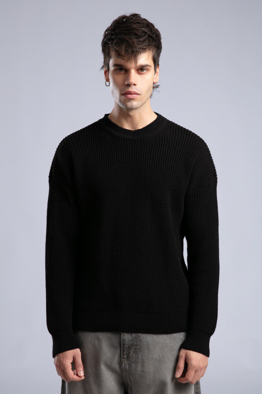 Suéter de punto acanalado con cuello redondo – Jersey oversize unisex