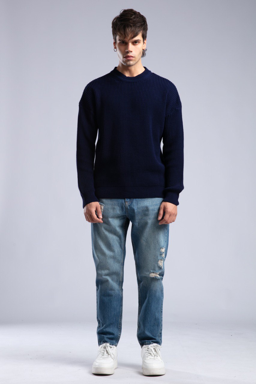 Suéter de punto acanalado con cuello redondo – Jersey oversize unisex