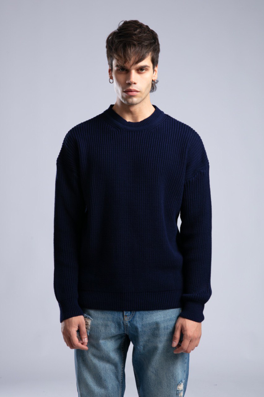 Suéter de punto acanalado con cuello redondo – Jersey oversize unisex