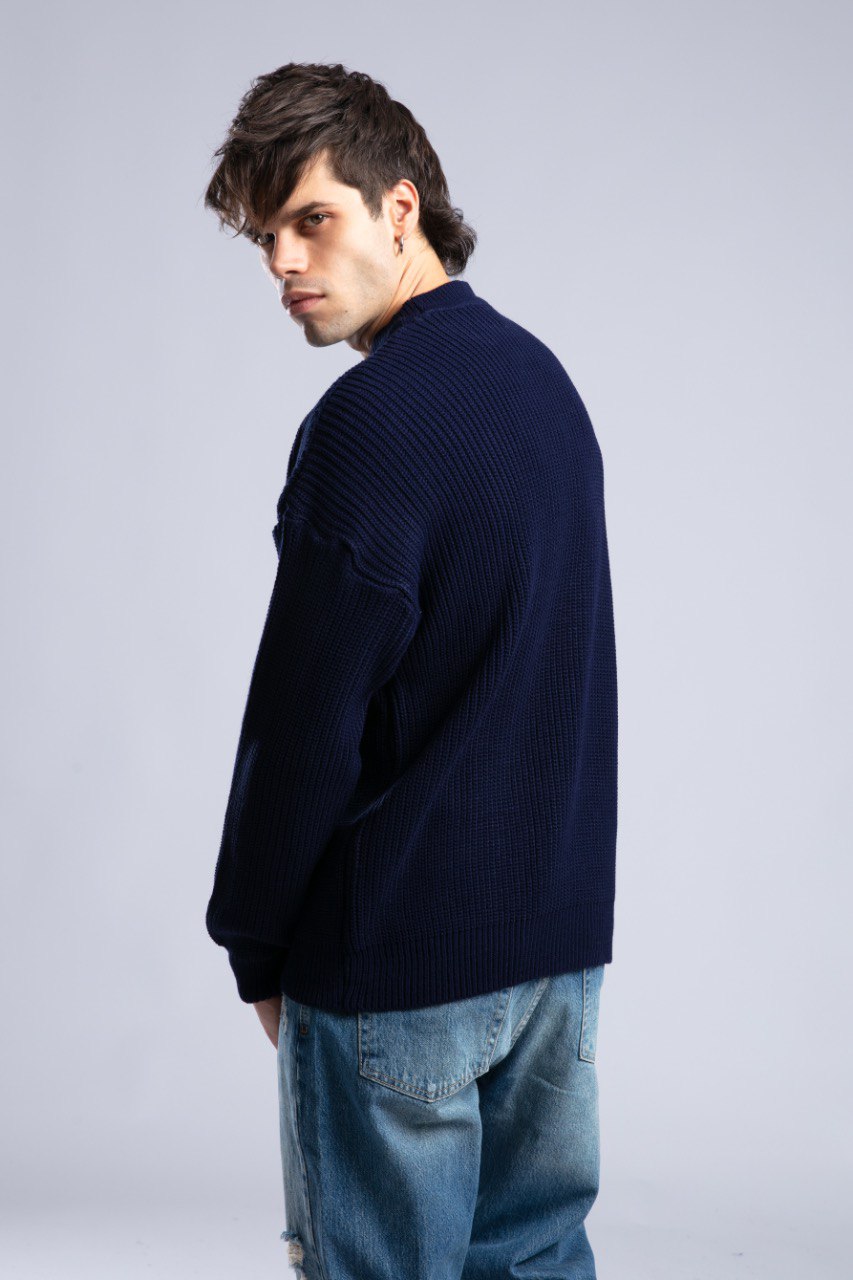 Suéter de punto acanalado con cuello redondo – Jersey oversize unisex