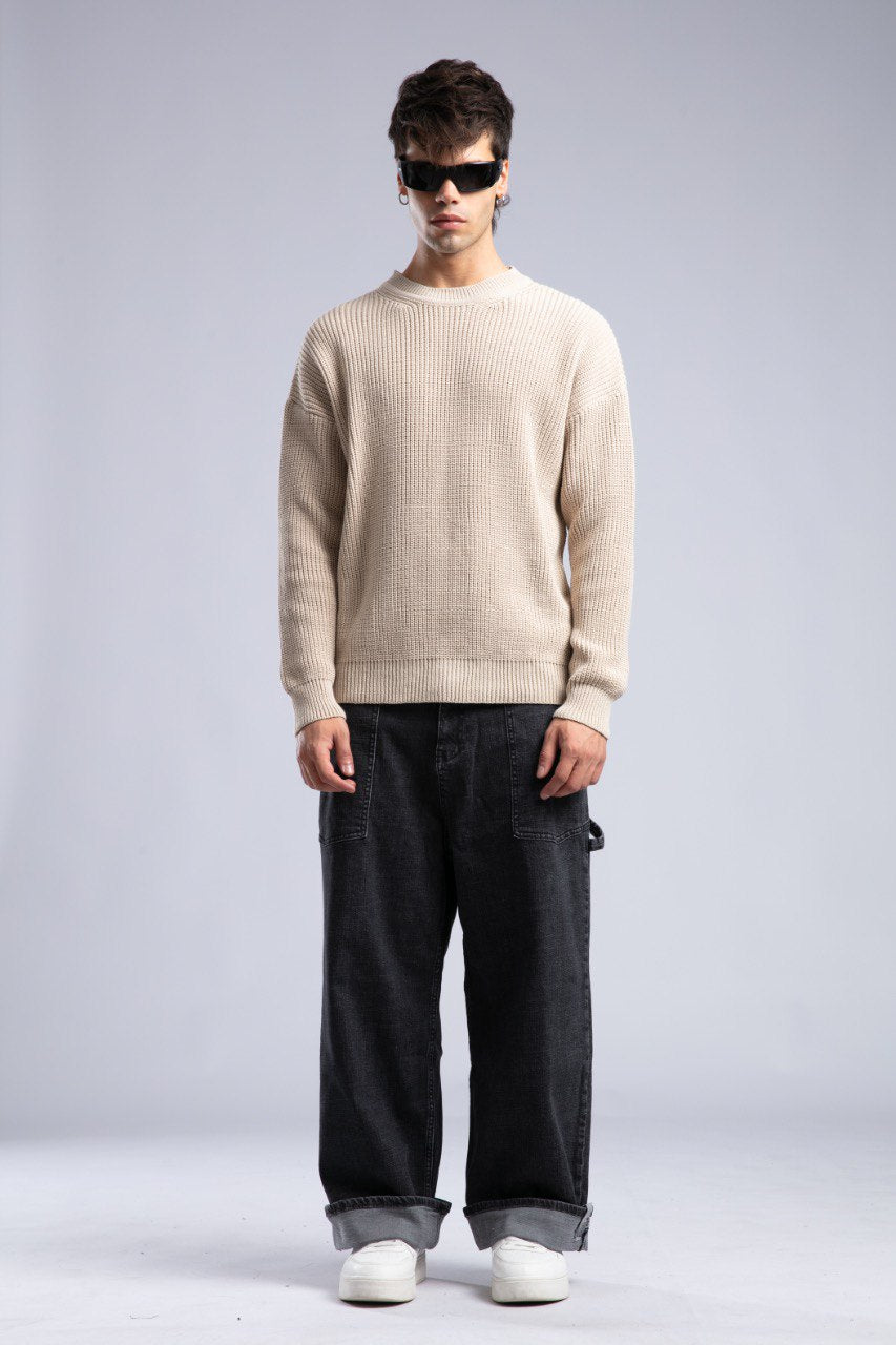 Suéter de punto acanalado con cuello redondo – Jersey oversize unisex