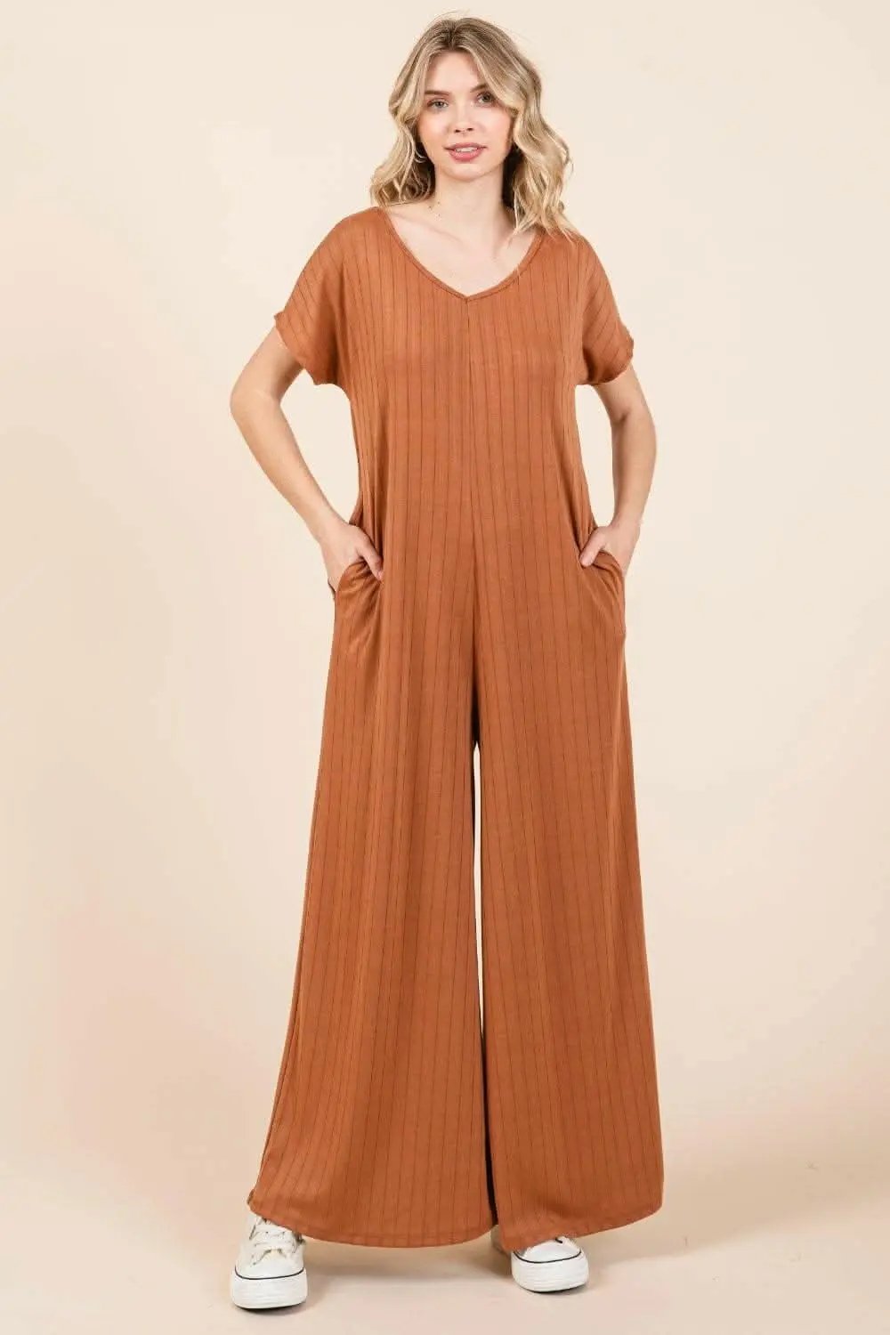 Shoes Trendsi just arrived - Ribbed Short Sleeve Jumpsuit with Wide Leg - BO