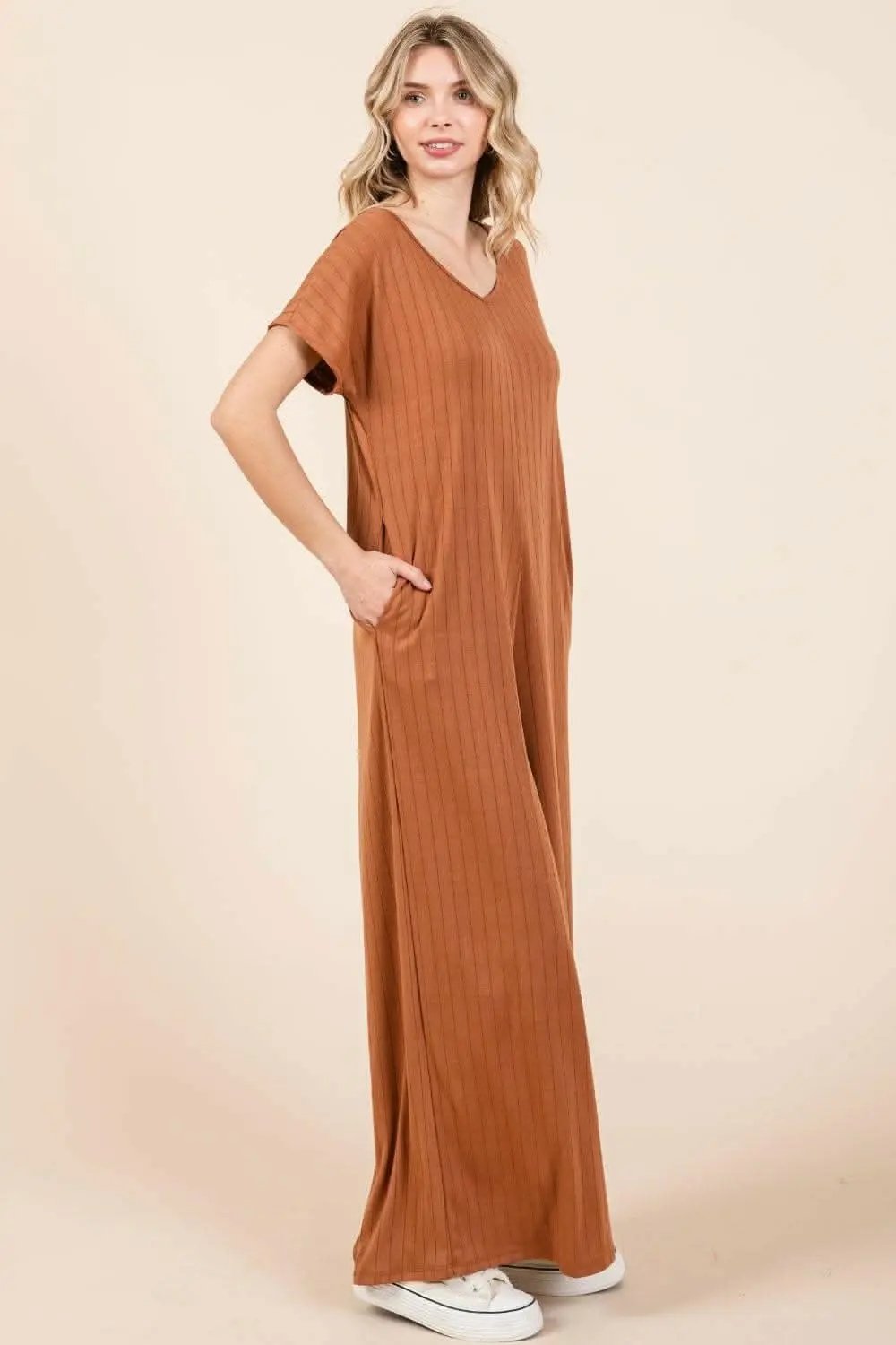 Shoes Trendsi just arrived - Ribbed Short Sleeve Jumpsuit with Wide Leg - BO