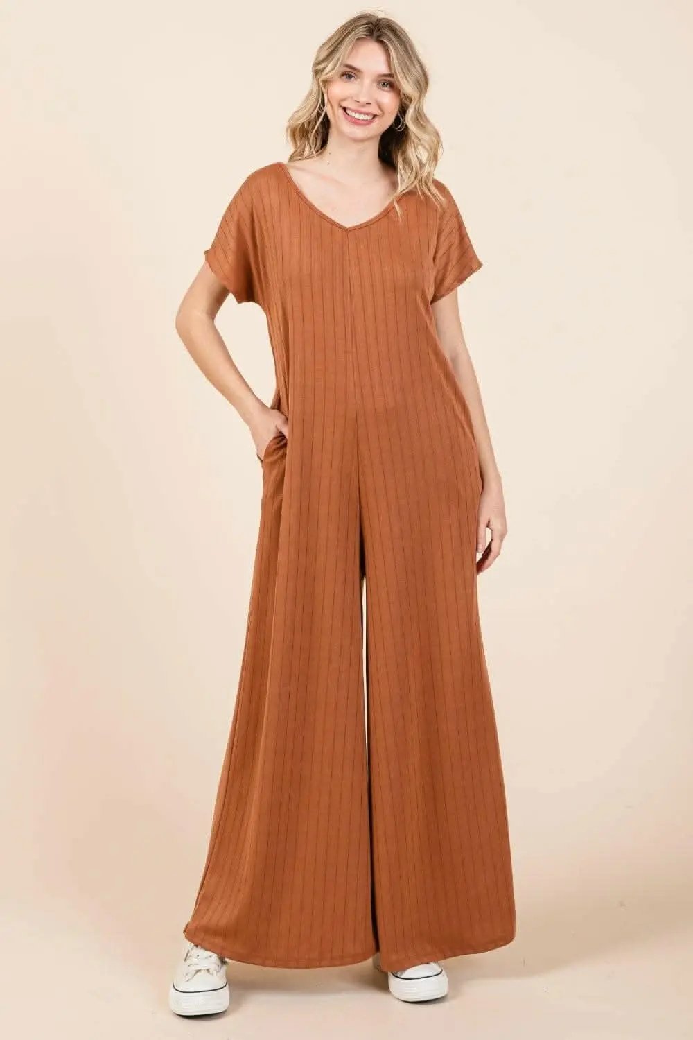 Shoes Trendsi just arrived - Ribbed Short Sleeve Jumpsuit with Wide Leg - BO