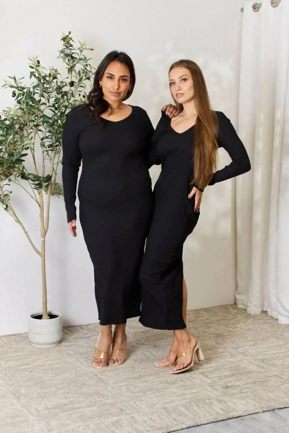 Trendsi Ribbed Midi Dress With Slit — Bodycon Elegance