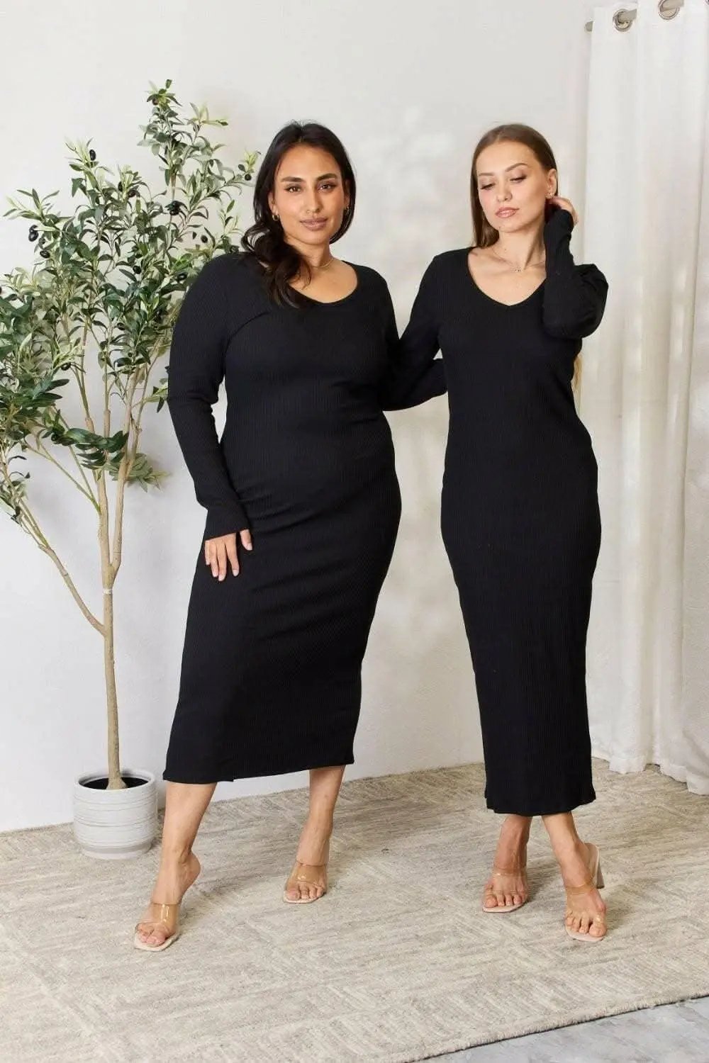 Trendsi Ribbed Midi Dress With Slit — Bodycon Elegance
