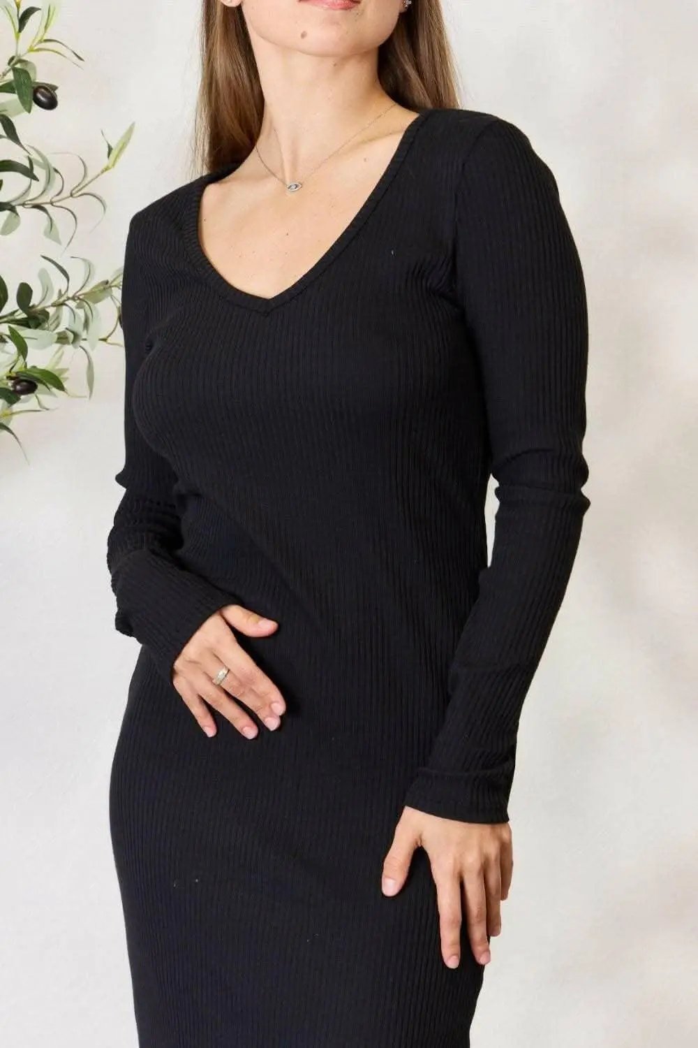 Trendsi Ribbed Midi Dress With Slit — Bodycon Elegance
